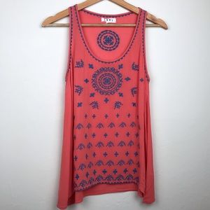 THML Red Blue Tank Top Tribal Embroidered Mandala